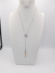 A183-VINTAGE NECKLACE~LARIAT STYLE~SILVER TONE/COPPER~FITS ALL