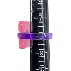 Modernist Lucite Ring Pink Purple Glitter Rhinestone Sz 7.75 Chunky Post Modern