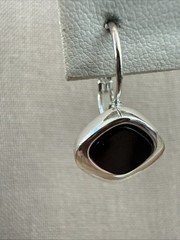 Vintage Silver Tone Metal Black Onyx Leaf Dangle Leverback Earrings E3-3