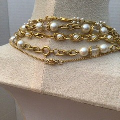 Vintage Elegant Faux Pearl Chain Necklace Jewelry Lot Gold Tone Victorian Style