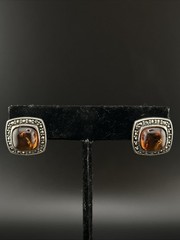 Vintage Sterling 925 Baltic Amber Small Marcasite Square Shape Earrings