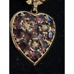 1950s Coro Heart Brooch Gold Tone & Purple Stones 3″
