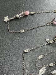 Vintage 48” Pink Floral Glass MOP Beads Butterfly Bird Charm Chain Necklace