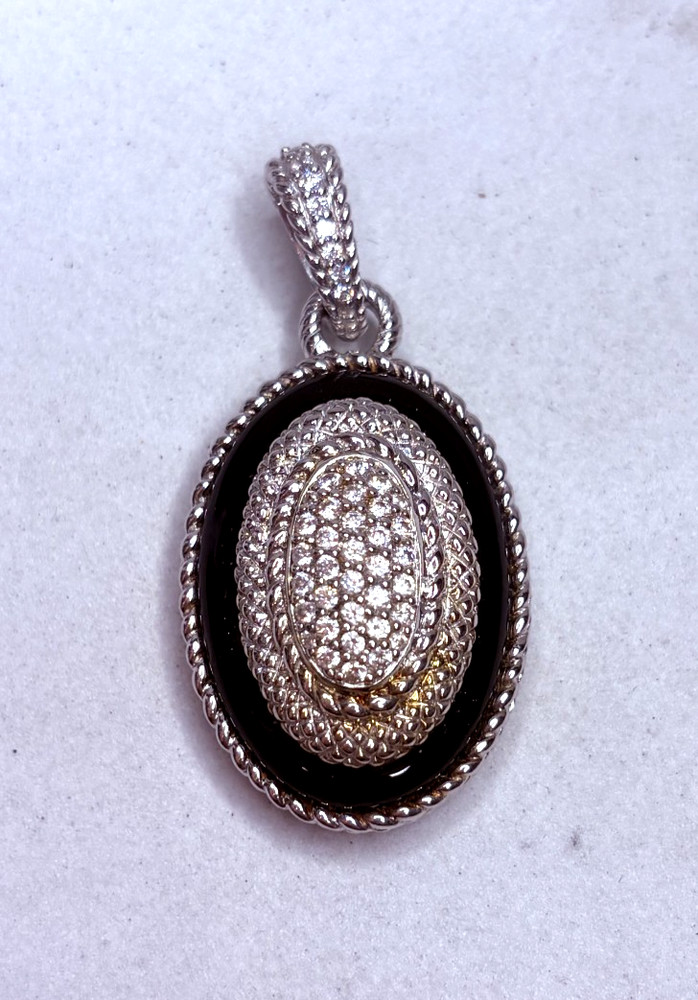 Vintage Judith Ripka 925 Sterling Silver Black Onyx Cubic Zirconia Pendant