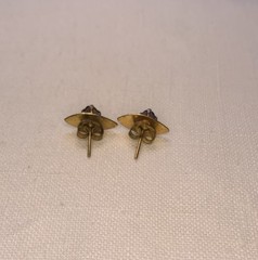 Vintage Gold Tone Stud Earrings Marquise Shape With Blue Center Stone
