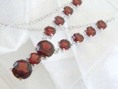 Sterling Silver 925 Natural Garnet Drop V Tennis Necklace