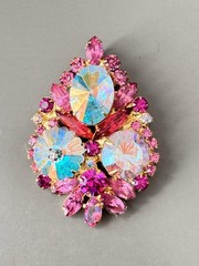 Vtg Verified BOOK SET JULIANA AB Pink Rivoli Brooch/Pend Earring Set