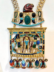 Vintage Diorios Egyptian Revival Statement Necklace Scarabs Gold Tone & Enamel