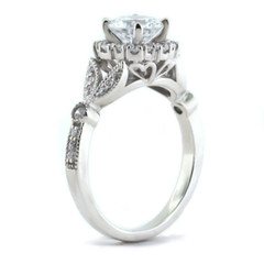 1.35CT White Round Cut Moissanite Art Deco Style Engagement 14K White Gold Ring