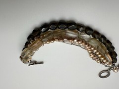 Vintage Sterling Silver Smoky Quartz Pearl 5 Strand Bracelet 8” JB23