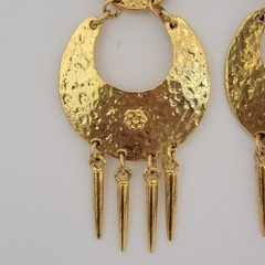 Vintage 1990s Gold Tone Boho Tribal Style Dangle Earrings Chandelier Statement