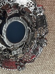 VTG Signed GB Silver Tone Blue Cabochon Rhinestone Filigree Pendant LARGE 2.5 in