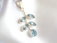 Sterling Silver 925 Natural Heated Blue Topaz Vine Branch Pendant Necklace