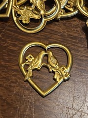 Lot Of 100 Hearts With Bird France Vintage 60s Brass Stampings Findings Jewelry