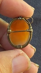 Vintage Cameo Brooch Pair Antique Style Estate Jewelry Filigree Amber Glow Lot