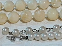 Mother of Pearl white beaded necklace, freshwater pearls? + other necklaces.