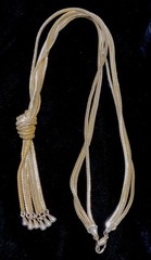 Vtg Silky Gold Tone Lariat Knot Tassel Chain Fringe Necklace Triple Strand 23 In