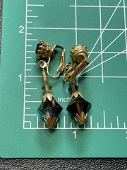 Vintage 1.5” Brown Rhinestone AB Faceted Acrylic Bead Gold Tone Clip Earrings