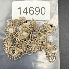 Vintage Filigree Necklace Bracelet Earrings Open Work Rhinestones 7” 19”