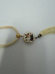 Vintage Double Sided Cloisonné Pendant On Braided Cord Tassel 19 Inch Length