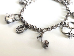 Vintage Ross Simons Sterling Silver CZ Charm Bracelet 7.5″ Jewelry