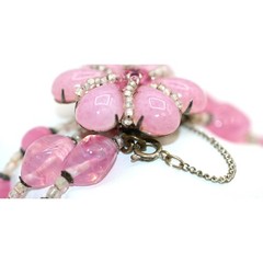 Vintage Signed Miriam Haskell Pink Art Glass 3 Strand Floral Bracelet