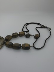 Avon Boho Tiger Eye Bead Suede Cord Brass Pendant Necklace Earring Set