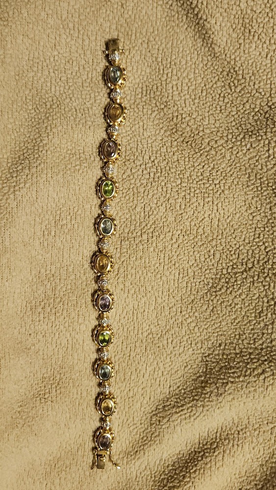 Gold Tone Multi Colored Stone 925 Bracelet 7.5″