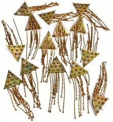 4 PIECES VINTAGE BRASS TRIANGLE MULTICHAIN BALL TASSEL 3″ DANGLE EARRINGS D605