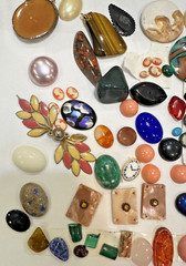 Antique Mixed Jewelry Findings Cameo MOP Plastic Lucite Stone Cabochon Craft Lot