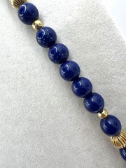 Navy Blue & Gold Tone Beaded Necklace W/ Speckles VTG