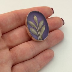 Vintage 925 Sterling Silver Purple Glass Flower Oval Brooch Pin Pendant