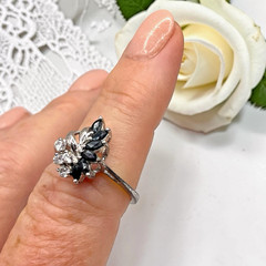 Vintage RJ Graziano 925 Sterling Silver Blue & White CZ Cocktail Ring, size 8.25