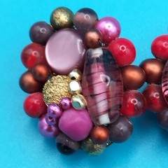 Vintage Japan Multi-Color Clip On Cluster Beaded Earrings Boho Chic