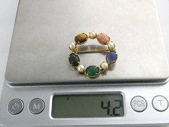 Vintage 1/20th 12k Gold Fill Faux Pearl and Semi Precious Gem Scarabs Circle Pin