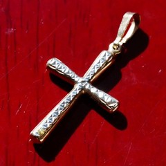 14k multi tone gold pendant 1.35″ diamond cut cross charm vintage 0.70gr N3392