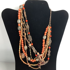 Vintage 20″ Unbranded 6 Strand Bead Necklace Metal Wood Beads Multi-color 1970’s