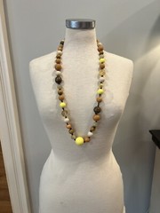 Vintage 1970s Orange Brown Yellow Beaded Long Necklace