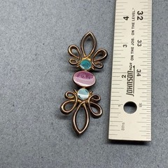 Victorian Brooch Pin 3.5 In Purple Teal Enamel Gold Swirls Detail Retro Vintage