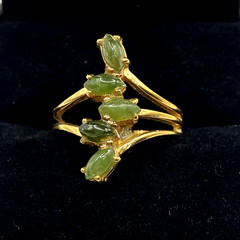 VTG 1970s Jadeite Cluster Ring Gold Tone Marquise Leaf Design Size 7.5 Estate