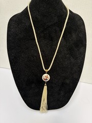 Vintage Double Sided Cloisonné Pendant On Braided Cord Tassel 19 Inch Length