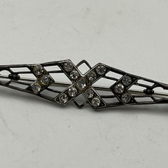 Vintage European Silver Tone Brooch Trombone Clasp Brilliant Rhinestone Deco 3”