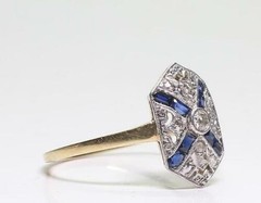 Art Deco Vintage 3.30 Ct Diamond & Sapphire Wedding Ring 14K Yellow Gold Over