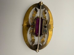 Vintage Sash Pin Brooch Purple Stone Gold Tone Signed George L Paine GLP