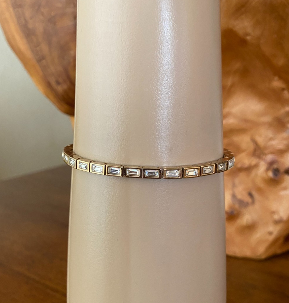Vintage Anne Klein Crystal Bracelet Baguette Cut Gold Plated With Extender Link