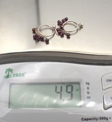 90s Estate Almandine Garnet Bead Fringe Sterling Drop Post Hoop Earrings