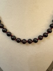 Vintage Hand Knotted Natural Garnet Bead Necklace Deep Red Color Magnetic Clasp