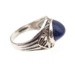 925 Sterling Silver Vintage Real Lapis Floral Oxidized Ring Size 4.25