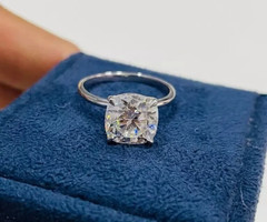 10MM Cushion Cut Lab Created Diamond Solitaire Engagement 14K White Gold FN Ring