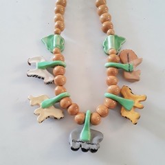 Vintage Flying Colors Safari Animal Ceramic Necklace Jungle Statement 24″